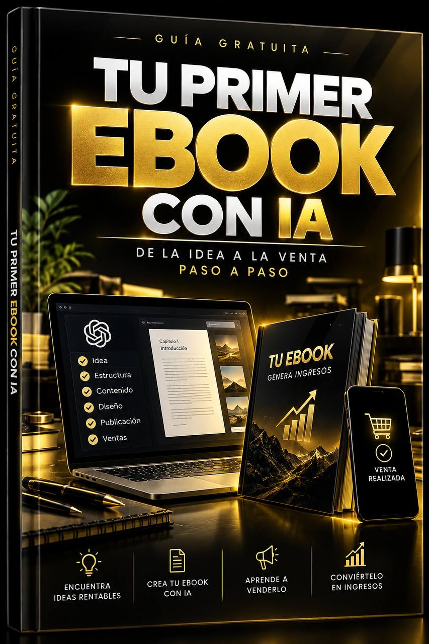 Portada de la guía gratuita Tu primer ebook con IA